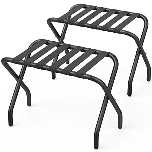 FEMOND Luggage Rack, Pack Of 2, Luggage Rack For Guest Room, Folding Suitcase Stand With Black Nylon Straps And Sturdy Steel Frame, Holds Up To 150 Lbs, Easy Assembly 1 FEMOND Luggage Rack, Pack Of 2, Luggage Rack For Guest Room, Folding Suitcase Stand With Black Nylon Straps And Sturdy Steel Frame, Holds Up To 150 Lbs, Easy Assembly