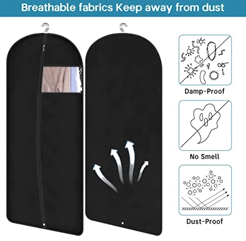 KIMBORA 10 Packs Garment Bags For Hanging Clothes, 43" Suit Bag For Closet Storage And Travel Suit Cover Bag For Coats, Jackets, Shirts (Black) 3 KIMBORA 10 Packs Garment Bags For Hanging Clothes, 43" Suit Bag For Closet Storage And Travel Suit Cover Bag For Coats, Jackets, Shirts (Black) - Image 3