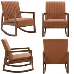 HNY Mid Century Rocking Nursery Chair With Wood Frames, Faux Leather Upholstered Farmhouse Living Room Armchair, For Living Room Bedroom, Light Brown -Songmics Furniture Shop 41whGvTzcAL