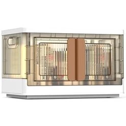 Potahouse Storage Bins With Lids 8.4 Gal 1 Pack Stackable Folding Storage Box Closet Organizer Collapsible Storage Container With Doors And Wheels