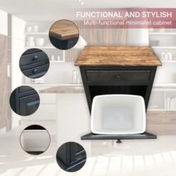 Peaceful Classics Trash Bin Cabinet - Handmade Hideaway Cabinet For Trash Cans - Decorative Bathroom Trash Can, Office Trash Can, And Bedroom Trash Can - Wooden Tilt Out Trash Bin (Mocha) -Songmics Furniture Shop 41wpIhOXVlL