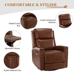 HULALA HOME Genuine Leather Swivel Rocker Recliners Set Of 2, Manual Glider Recliner Chairs With Adjustable Backrest & Footrest, Modern Home Theater Sofa Armchairs For Living Room Bedroom, Brown -Songmics Furniture Shop 41wpr9zzZ5L