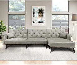 Convertible Sectional Sofa Bed, L-Shaped Reversible Reclining Velvet Sofa With 3 Seats And Pillows For Living Room Small Apartment Spaces Furniture Set (Blue) 13 Convertible Sectional Sofa Bed, L-Shaped Reversible Reclining Velvet Sofa With 3 Seats And Pillows For Living Room Small Apartment Spaces Furniture Set (Blue) -Songmics Furniture Shop 41wyCAjMSS. AC