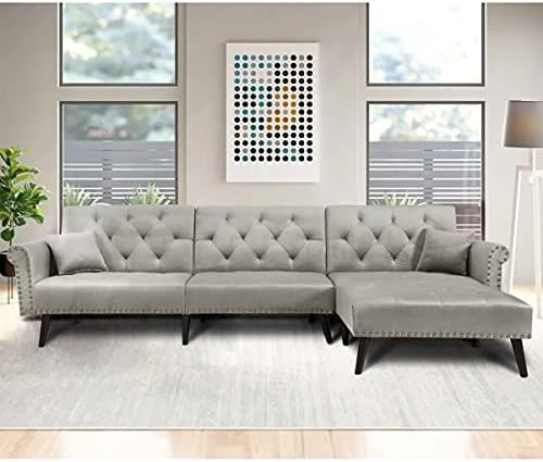 Convertible Sectional Sofa Bed, L-Shaped Reversible Reclining Velvet Sofa With 3 Seats And Pillows For Living Room Small Apartment Spaces Furniture Set (Blue) 7 Convertible Sectional Sofa Bed, L-Shaped Reversible Reclining Velvet Sofa With 3 Seats And Pillows For Living Room Small Apartment Spaces Furniture Set (Blue) - Image 7