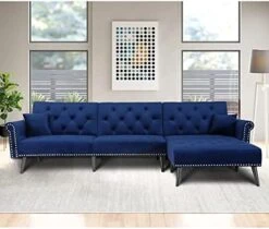 Convertible Sectional Sofa Bed, L-Shaped Reversible Reclining Velvet Sofa With 3 Seats And Pillows For Living Room Small Apartment Spaces Furniture Set (Blue) 11 Convertible Sectional Sofa Bed, L-Shaped Reversible Reclining Velvet Sofa With 3 Seats And Pillows For Living Room Small Apartment Spaces Furniture Set (Blue) -Songmics Furniture Shop 41x zOYvL6S. AC