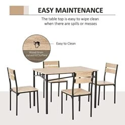 HOMCOM Rustic Industrial 5-Piece Dining Table Set Black Metal With 4 Chairs For Kitchen, Or Dining Room, Oak 8 HOMCOM Rustic Industrial 5-Piece Dining Table Set Black Metal With 4 Chairs For Kitchen, Or Dining Room, Oak -Songmics Furniture Shop 41x0kVEyQ6S