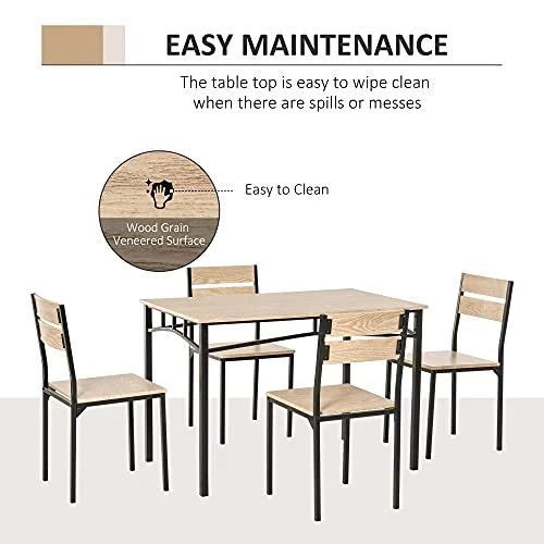 HOMCOM Rustic Industrial 5-Piece Dining Table Set Black Metal With 4 Chairs For Kitchen, Or Dining Room, Oak 4 HOMCOM Rustic Industrial 5-Piece Dining Table Set Black Metal With 4 Chairs For Kitchen, Or Dining Room, Oak - Image 4