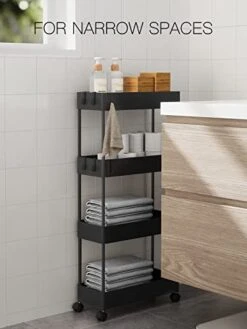 Pipishell Slim Storage Cart With Wheels, 4 Tier Bathroom Storage Organizer Rolling Utility Cart For Bathroom Kitchen Laundry Room Office Narrow Place (Black) -Songmics Furniture Shop 41x2hQQq57L