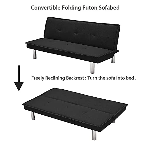 Majnesvon Modern Fabric Sofa Bed Futon With Chrome Legs Convertible Folding Sofa Bed, 3 Angles Adjustable Back For Compact Living Spaces,Apartments Office Dorms, Red 3 Majnesvon Modern Fabric Sofa Bed Futon With Chrome Legs Convertible Folding Sofa Bed, 3 Angles Adjustable Back For Compact Living Spaces,Apartments Office Dorms, Red - Image 3