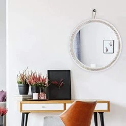 Decorative Round Hanging Wall Mirror 20'' Nautical Rope Mirrors White Wooden Frame Wall Mirror With Rope Loop -White Accent Theme Décor -Songmics Furniture Shop 41x6szzbahL