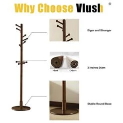 Vlush Sturdy Wooden Coat Rack Stand, Entryway Hall Tree Coat Tree With Solid Round Base For Hat,Clothes,Purse,Scarves,Handbags,Umbrella-(Dark Brown, 11 Hooks) 12 Vlush Sturdy Wooden Coat Rack Stand, Entryway Hall Tree Coat Tree With Solid Round Base For Hat,Clothes,Purse,Scarves,Handbags,Umbrella-(Dark Brown, 11 Hooks) -Songmics Furniture Shop 41xA4wHp1IL