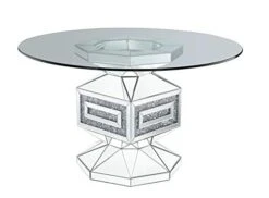Acme Furniture Noralie Dining Table, Clear Glass, Mirrored & Faux Diamonds