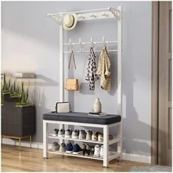 OTBK Coat Rack Shoe Bench 3-in-1 Hall Tree With Metal Frame And Removable Hooks For Entryway, Hallway (Color : Black Gray, Size : 80cm) 20 OTBK Coat Rack Shoe Bench 3-in-1 Hall Tree With Metal Frame And Removable Hooks For Entryway, Hallway (Color : Black Gray, Size : 80cm) -Songmics Furniture Shop 41xC0f0SsxL. AC