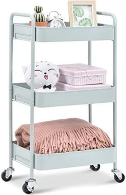 TOOLF 3-Tier Rolling Cart, Metal Utility Cart With Lockable Wheels, Storage Craft Art Cart Trolley Organizer Serving Cart Easy Assembly For Office, Bathroom, Kitchen, Kids' Room, Classroom (White) -Songmics Furniture Shop 41xEu06O L. AC