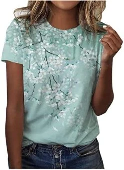 Summer Tops For Women 2023 Floral Printed Round Neck Shirts Casual Short Sleeve T-Shirts Slim Fit Loose Workout Blouses -Songmics Furniture Shop 41xIcExd9uL. AC