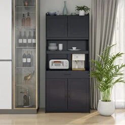 Kitchen Pantry Cupboard Storage Cabinet, One-Body Style Buffet With 2 Cabinets, 1 Drawer And Adjustable Shelves For Kitchen Living Room Dining Room