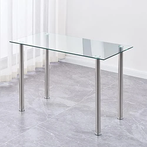 ROOIOME Gray Glass Dining Table Marbled Effect With Tempered Glass Top And Metal Frame And Leg, Gray Rectangle Kitchen Table For Restaurant (L X W X H) 51.20" * 27.5" * 29.5" 11 ROOIOME Gray Glass Dining Table Marbled Effect With Tempered Glass Top And Metal Frame And Leg, Gray Rectangle Kitchen Table For Restaurant (L X W X H) 51.20" * 27.5" * 29.5" - Image 11