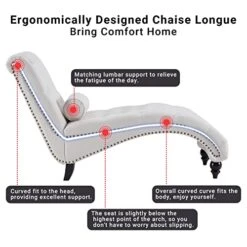 Iroomy Button-Tufted Chaise Lounge Indoor With Solid Wood Legs & Support Pillow, Upholstered Chaise Lounge Chair For Bedroom Living Room Office, Armless Rolled Backrest Leisure Sofa Recliner(Beige) -Songmics Furniture Shop 41xNsNc9BfL