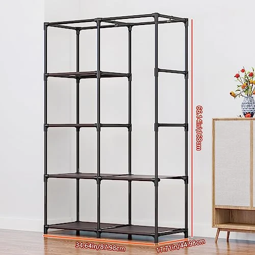 INGIORDAR Portable Closet Wardrobe Organizer Storage With Cover Non-Woben Fabric Portable Wardrobe Closet For Hanging Clothes Racks Shelving 34 Inch For Bedroom, Coffee 4 INGIORDAR Portable Closet Wardrobe Organizer Storage With Cover Non-Woben Fabric Portable Wardrobe Closet For Hanging Clothes Racks Shelving 34 Inch For Bedroom, Coffee - Image 4