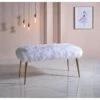 Bench In White Fur Gold For Living Room And Dining Modern Contemporary Upholstered Wood Finish