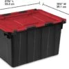 Sterilite 14619006 12 Gallon/45 Liter Hinged Lid Industrial Tote, Racer Red Lid W/ Black Base, 6-Pack