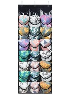 Baseball Hat Rack For Door/Wall, Hanging Over The Door Cap Collection Storage Organizer With 24 Clear Pockets To Protect Hat, Display Your Baseball Caps, Complete With Over Door Hooks (black1)