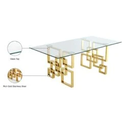 Meridian Furniture 714-T Pierre Collection Modern | Contemporary Square Glass Dining Table With Stainless Steel Base And Rich Gold Finish, 78" W X 39" D X 30" H -Songmics Furniture Shop 41xXHSfLVPL