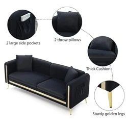 CALABASH 2 Piece Living Room Furniture Sets, Modern Tufted Velvet Sofa Couch And Loveseat With Removable Cushions Side Pocket And 4 Pillows For Bedroom Apartment(Black, 2+3 Seat) 19 CALABASH 2 Piece Living Room Furniture Sets, Modern Tufted Velvet Sofa Couch And Loveseat With Removable Cushions Side Pocket And 4 Pillows For Bedroom Apartment(Black, 2+3 Seat) -Songmics Furniture Shop 41xdBXGqsEL