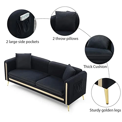 CALABASH 2 Piece Living Room Furniture Sets, Modern Tufted Velvet Sofa Couch And Loveseat With Removable Cushions Side Pocket And 4 Pillows For Bedroom Apartment(Black, 2+3 Seat) 5 CALABASH 2 Piece Living Room Furniture Sets, Modern Tufted Velvet Sofa Couch And Loveseat With Removable Cushions Side Pocket And 4 Pillows For Bedroom Apartment(Black, 2+3 Seat) - Image 5