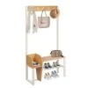 Entryway Coat Rack Shoe Bench, 4-in-1 Hall Tree Storage Bench, Organizer Entrance Storage Shelf Furniture With 5 Coat Hooks For Hallway Home Bedroom White