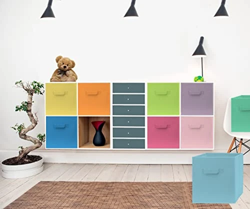 Cube Storage Bins - Fun Colored 11 Inch Storage Cubes (9 Pack) | Fabric Cubby Basket For Home, Kids Room & Nursery | Dual Handles, Foldable | Cube Organizer Storage Bin 5 Cube Storage Bins - Fun Colored 11 Inch Storage Cubes (9 Pack) | Fabric Cubby Basket For Home, Kids Room & Nursery | Dual Handles, Foldable | Cube Organizer Storage Bin - Image 5
