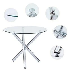 WENYU 3 Pieces Glass Dining Table Set, Round Kitchen Table With Clear Tempered Glass Top, Modern Dining Table And Chairs Set For 2 Person (Table + 2 White Chairs) -Songmics Furniture Shop 41xhyMAwyLL