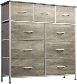 WLIVE 9-Drawer Dresser, Fabric Storage Tower For Bedroom, Hallway, Nursery, Closet, Tall Chest Organizer Unit With Fabric Bins, Steel Frame, Wood Top, Easy Pull Handle, Greige -Songmics Furniture Shop 41xlAbUOYjL. AC