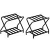 HOOBRO Folding Luggage Racks Set Of 2, Double Tiers Suitcase Stand For Guest Room, 27 X 15.3 X 22 Inches, Metal Luggage Holder With Shoe Shelf, Space Saving, Bedroom, Hotel, Black BK03XLP201G2