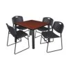 Kee 36" Square Breakroom Table- Cherry/ Black & 4 Zeng Stack Chairs- Black