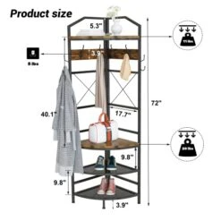 AWQM Corner Hall Tree With Bench And Shoe Storage Coat Rack Shoe Bench With 6 Double Hooks For Home Office Bedroom, Rustic Brown