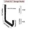 Whrsinlor Heavy Duty Steel Garage Storage Hooks, 9.5Inches Jumbo Arm Ladders Utility Rack, Wall Mounted Hanger Organizer For Tools, Bikes, Jeep Door