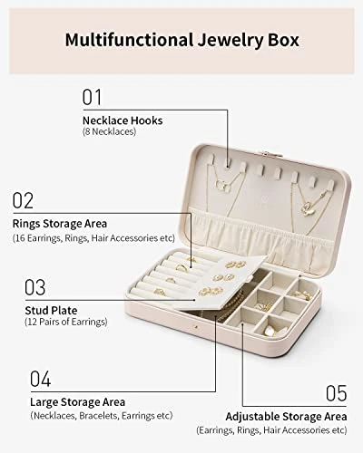 Vlando Travel Jewelry Case For Women - Portable Leather Jewelry Organizer Box For Necklace Earrings Ring Bracelet Small Size- Gifts For Teen, Girls, Moms And Daughters - Apricot White 3 Vlando Travel Jewelry Case For Women - Portable Leather Jewelry Organizer Box For Necklace Earrings Ring Bracelet Small Size- Gifts For Teen, Girls, Moms And Daughters - Apricot White - Image 3