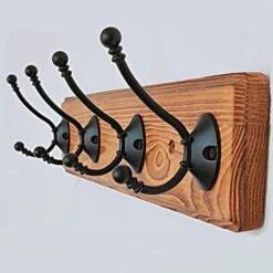 1 Pack Wall Mounted Coat Rack, Ruisty Wooden Coat Rack With 4 Farmhouse Hoooks, For Entryway, Mudroom, Living Room, Bedroom (Natural Brown-2)
