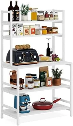 Tribesigns Bakers Rack With Hutch, Microwave Oven Stand, 5-Tier Kitchen Utility Storage Shelf, Height Free Standing Kitchen Organizer For Spices, Pots, Pans And Oven (White) -Songmics Furniture Shop 41xv nKn5pL. AC