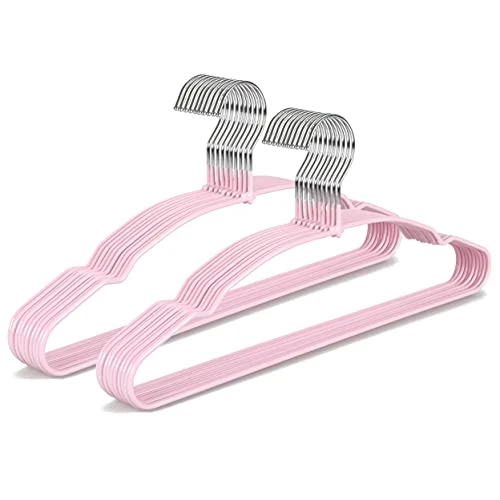 TOPIA HANGER Non Slip Hanger 20 Pack, Metal Clothes Hangers Space Saving, Heavy Duty Rubber Coated Wire Hanger For Coat, Shirt, Dress, Pants-Pink, CT12P 1 TOPIA HANGER Non Slip Hanger 20 Pack, Metal Clothes Hangers Space Saving, Heavy Duty Rubber Coated Wire Hanger For Coat, Shirt, Dress, Pants-Pink, CT12P