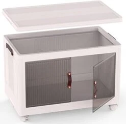 WestonBasics Stackable Plastic Storage Bins With Wheels | Folding Storage Box With Safety Latch Doors | Collapsible Storage Bins With Lids For Organizing Home Items | Cream - 3 Pack - 25 Gallon -Songmics Furniture Shop 41xxhhN36EL. AC