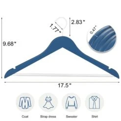 TOPIA HANGER Premium Wooden Hangers With Non-slip Pant Bar, 360°Swivel Hook And Shoulder Notches, 16 Pack Solid Wood Clothes Hangers For Suit, Coat, Jacket, Camisole(Blue/White)-CT35BW1