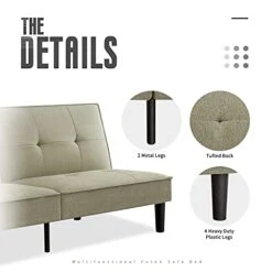 IULULU Futon Sofa Bed, Modern Convertible Armless Sleeper Couch Daybed For Studio, Apartment, Office, Small Space, Compact Living Room, Sage Grey -Songmics Furniture Shop 41y77yviGxL