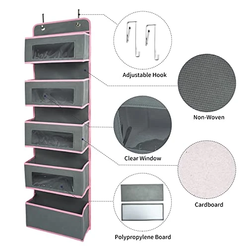 Vercord Door Hanging Organizer Storage Wall Mount Organization Foldable Hanging Shelves Kids Toy 5 Pocket 4 Clear Window With Metal Hook Grey 3 Vercord Door Hanging Organizer Storage Wall Mount Organization Foldable Hanging Shelves Kids Toy 5 Pocket 4 Clear Window With Metal Hook Grey - Image 3