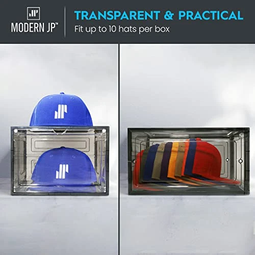 Modern JP Hat Organizer For Baseball Caps (2-Pack) - Transparent Hat Display, Premium Hat Storage Box - Quick Assembly Hat Rack Design With Easy Access Magnet Door, Black 2 Modern JP Hat Organizer For Baseball Caps (2-Pack) - Transparent Hat Display, Premium Hat Storage Box - Quick Assembly Hat Rack Design With Easy Access Magnet Door, Black - Image 2