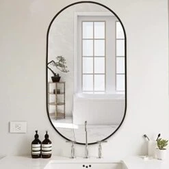 COFENY Oval Mirror, 17"x30" Black Bathroom Mirror With Metal Frame, Wall Mount Mirrors Decor For Bedroom Living Room、Entryway Hangs Horizontal Or Vertical -Songmics Furniture Shop 41yAeEsc0lL. AC