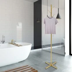 67" Coat Rack Freestanding Metal Coat Stand Coat Tree With 7 Hooks For Coats, Hats, Clothes, Bags, Purses, Gold Coat Rack Tree For Home, Bedroom, Office, Entryway, Hallway (Style 2, Gold) -Songmics Furniture Shop 41yAs8U0evL