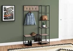 Monarch Specialties I 4511 Bench, Entryway, Hallway, Storage, Organizer, Coat Rack, Hall Tree, Metal, Laminate, Brown, Black, Contemporary, Modern