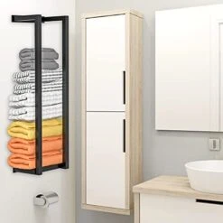 YEMUNY Towel Rack Wall Mounted, Bathroom Towel Holder With Mesh Shelf And 4 Hooks, Metal Towel Storage Organizer Wall Can Holds Up To 7 Large Size (54 X27 Inch) Rolled Towels, Black -Songmics Furniture Shop 41yPBOI8FGL